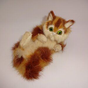Vintage Calico Tabby Cat Kitten Rabbit Fur Orange Brown White Green Eyes 5"